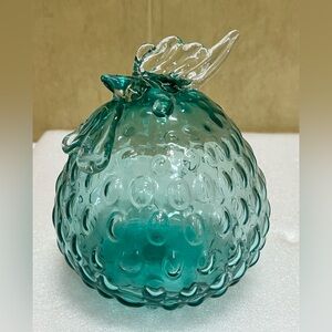 Hand Blown Glass Rooster Chicken Aqua Blue Hobnail Art Glass Cute! Rare! VINTAGE